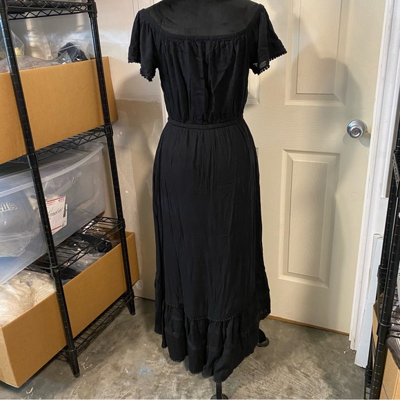 INC Dress Woman’s Medium High-Low Midi Peasant Ruffled Hem Off Shoulders Black - Picture 3 of 16